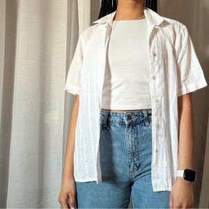 White Short Sleeve Button Up - Lacoste